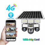Lauko saulės stebėjimo kamera HD naktinio matymo maža energijos sąnaudos daugiafunkcinė trijų lempų gatvės ap&scaron;vietimo kamera 4G Camera+64g Card