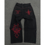 Y2K Džinsai Vyri&scaron;ki Hip Hop Retro kaukolės Siuvinėjimai I&scaron;plauti Baggy Džinsinės Kelnės Naujos Tiesios Kasdienės Laisvos Plačios Kelnės Gatvės apranga XL raudona