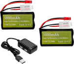 2x 7.4V 3000mAh 15C 2S Li-ion baterija su JST-2P ki&scaron;tuku ir 2-in-1 įkroviklis &ndash; UDIRC UD1601 UD1602 SG1603 RC automobiliui 1/10 1/12 1/16 mastelio sunkvežimis juoda