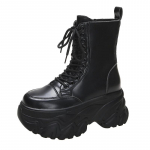 Madingi Punk Ypač Auk&scaron;tos Platformos Batai Moterims Stori Kulniukai Suvarstomi Motociklininko Batai Moteriai Juodi Balti Storu Padu Ankle Boots Moteri&scaron;ki 34 juoda