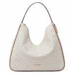 Michael Kors MK Nayla Lėto stiliaus logotipo spaudos dirbtinės odos Hobo peties rankinė Vidutinė Moteri&scaron;kos rankinės Vanilės-balta Gili ruda 35F5G5ZL6B-150 Basic Set (Bag+Dust Bag)