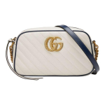 Gucci GG Marmont Baltos Odos &Scaron;evrono Dygsniuotos Kameros Formos Crossbody Rankinė Moterims Kasdieniam Naudojimui Basic Set (Bag+Dust Bag)