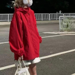 Harajuku žalios striukės, moteri&scaron;kos Y2k gatvės aprangos paltai, negabaritinės rudens lauko didelės vintažinės striukės, populiarūs produktai S raudona
