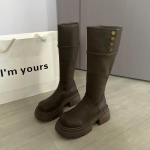 Žiemos gatvės stiliaus moteri&scaron;ki ilgaauliai batai Madingi platforminiai batai su storu padu Moteri&scaron;ki punk stiliaus vintažiniai ilgi ankle boots Zapatos De Muje 35 pilka spalva