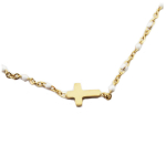 Les Tr&eacute;sors De Lily [R0223] - Collier cr&eacute;ateur acier 'Croix' blanc dor&eacute; - 10x5 mm balta