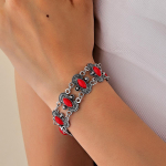 Vintažinės paprastos vintažinės sidabrinės arklio akies apyrankės, moteri&scaron;kos individualizuotos kūrybinės apyrankės madingi papuo&scaron;alai raudona