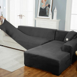 Aksominis sofos užvalkalas Prabangus L formos sofos užvalkalas Paprastos spalvos kampiniai sofos užvalkalai fotelis nuo dulkių elastingas užvalkalas Tinka gyvūnams 3seater 185-230cm juoda