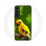 Coque pour Samsung Galaxy S22 Oiseaux de Perruches jaune Fond Vert