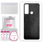 apgo Protective Skin Sticker for the back compatible with TCL 20 R 5G, Wrap Film, Foil, Vinyl - Pattern Black Leather