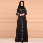 Naujas vakarėlis eleganti&scaron;kas musulmonų moterų ilgomis rankovėmis Dubai Kaftan Maxi suknelė spausdinta ilgomis rankovėmis be hidžabo M juoda