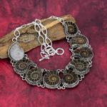 Amonito fosilijos 925 prabos sidabro vėrinys su reguliuojamo dydžio grandinėle, rankų darbo brangakmenių papuo&scaron;alų vėrinys Atminimo dienai Adjustable with 18 inches