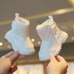 Madingi universalūs vienspalviai auk&scaron;ti batai su lipniu lipduku pastorinti vaiki&scaron;ki sniego batai laisvalaikio medvilniniai batai &scaron;ilti berniukų ir mergaičių medvilniniai batai 22 yards/inner length 14 cm pilka spalva