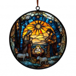 Kalėdų gimimo scenos ornamentas, rankų darbo apvalus saulės gaudyklė, pirmoji kalėdinė krik&scaron;čioni&scaron;ka dovana, skirta medžio lango dekoravimui A