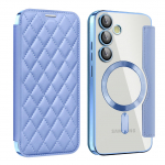 Magnetinis piniginės odinis telefono dėklas, skirtas Samsung S22 S23 S24 S25 plus Ultra A55 A35 A16 A05 belaidžio įkrovimo atverčiamas dangtelis Magsafe kortelių laikiklis Samsung S25 mėlyna