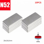 N52 20x10x2mm neodimio blokinis magnetas retųjų žemių magnetai 10/20/30/60 vnt sidabras