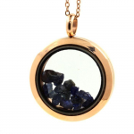 Pierres et Min&eacute;raux. Collier Saphir brut. Mod&egrave;le M&eacute;daillon 20 mm. Couleur Or rose.