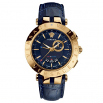 Versace 29G70D282S282 V-Race GMT Signalizacija Auksinis Rėmelis Tamsiai Mėlynas Ciferblatas Vyri&scaron;kas Laikrodis tamsiai mėlyna spalva
