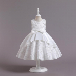 Satino aplikacijų princesės suknelė mergaitėms 2-8 m. Vasarinė eleganti&scaron;ka vakarėlio vakarinė vestuvinė suknelė su nėrinių apdaila 110cm balta
