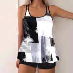 Didelio dydžio eleganti&scaron;kas &bdquo;Tankini&ldquo; rinkinys, moteri&scaron;kas &bdquo;Plus Contrast&ldquo; atogrąžų ra&scaron;tas kaklarai&scaron;tis priekyje, suknelė, kelnaitės, maudymosi kostiumėlis, 2 dalių rinkinys 1XL balta