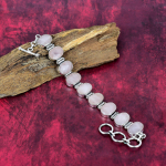 Rožinio kvarco rankų darbo naujausio dizaino papuo&scaron;alų apyrankė, 925 prabos sterlingų sidabro brangakmenių apyrankė, dovana motinai Adjustable With 8 Inches