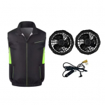 Ventiliatorinė liemenė su reguliuojamu vėjo greičiu, galinga dvigubo ventiliatoriaus au&scaron;inimo sistema, ergonomi&scaron;kas dizainas, vasaros kar&scaron;čio mal&scaron;inimas, au&scaron;inanti liemenė 2XL juoda