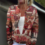 Moteri&scaron;ka spaudinėta ilgomis rankovėmis megzta megztinė pūkinė striukė su sagomis XL vynas