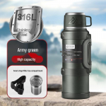 Ypač didelis lauko 316 nerūdijančio plieno izoliuotas kelioninis termosas 1300ml (2.6 lbs) armijos žalia spalva