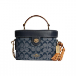 Coach Kay 20 Klasikinis monogramos Džinsinis audinys Pilnas spaudinys Rankenėlė Atvartas Kutas Dėžutės formos Pečių Crossbody krep&scaron;ys Moteri&scaron;kos rankinės Džinsų mėlynumas C8165-IMDEI Basic Set (Bag+Dust Bag)