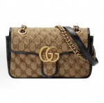 Gucci Gg Marmont Auksinės etiketės logotipas Senovinio gėlių ra&scaron;to Grandinėlė Dygsniuotas drobės Vienos peties Messenger krep&scaron;ys Basic+Dust Bag juodmedis/juoda