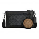 Coach Charter Crossbody rankinė su dėklu, Signature drobės juodos odos vyri&scaron;ka &scaron;lingo tipo rankinė, kasdienė kelionė C5598-QBPHT Basic Set (Bag+Dust Bag)