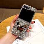 Prabangus Kalnų kri&scaron;tolinis mielas 3D pelės veidrodinis telefono dėklas, skirtas Samsung Galaxy Z Flip 5 4 3 Fashion Water Drop Diamond Hard PC nugaros apsaugos dangtelis