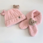 2 vnt. &Scaron;ilti Naujagimio Beanie &Scaron;alikai Madingi Kawaii Cartoon Bear Infant Baby Nerti &Scaron;alikų rinkinys Rudens žiemos pliu&scaron;inė kepurė kūdikiui rožinė