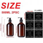 500 ml 2 pakelių PET buteliukas su pompos dozatoriumi Muilo dozatoriaus buteliukas &Scaron;ampūnas Losjonas du&scaron;o siurblio buteliuko skysčio talpykla su 6 vandeniui atspariomis etiketėmis žalia