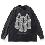 Streetwear &Scaron;e&scaron;ėliai Grafinis I&scaron;plautas Juodas Mar&scaron;kinėlis Medvilninis Unisex Didelio Dydžio Ilgomis Rankovėmis Mar&scaron;kinėlis XXL juoda