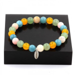 Pierres et Min&eacute;raux. Bracelet Perles Opale Rose + Aigue-Marine + Agate jaune + P&eacute;ridot 8 Fabriqu&eacute; en France.