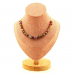 Pierres et Min&eacute;raux. Collier 20 perles Tourmaline bicolore 8 mm Chaine en acier inoxydable Collier femmes, hommes. Taille personnal