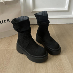 Vintažiniai platforminiai moteri&scaron;ki ankle boots su storu padu, madingi vakarieti&scaron;ko stiliaus batai su kutais, įsispiriami, rudens/žiemos moteri&scaron;ki stambūs trumpi batai 35 juoda