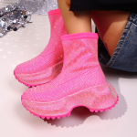 Madingi moteri&scaron;ki auk&scaron;takulniai su kristalais, ankle boots, platforminiai madingi eleganti&scaron;ki batai 2025 m. žiemos Goth Chelsea batai, patogūs pusiau blauzdos batai 39 rožinė