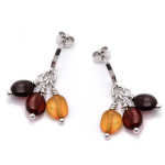 Les Tr&eacute;sors De Lily [Q1808] - Boucles Argent 'Inspiration' Ambre 3 tons (rhodi&eacute;) - 28x15 mm