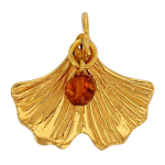 Les Tr&eacute;sors De Lily [Q7137] - Pendentif argent artisanal 'Ginkgo Biloba' ambre dor&eacute; - 18x15 mm
