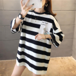 Moteri&scaron;kos juostelės juodos negabaritinės grafinės spalvos mar&scaron;kinėliai Tops Fashion Couples mar&scaron;kinėliai XL