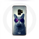 Coque Samsung Galaxy S9 Chat avec Lunettes violettes