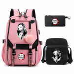 3 vnt/komplektas Demon Slayer Kamado Nezuko kuprinės mergaitėms Anime mokyklinė krep&scaron;ys paauglių studentų drobė ne&scaron;iojamojo kompiuterio nugaros kuprinė moteri&scaron;ka kuprinė