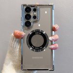 Prabangus padengiamas magnetinis belaidžio įkrovimo dėklas, skirtas Samsung S24 Ultra S23 FE S22 Plus skaidrus smūgiams atsparus fotoaparato apsaugos mink&scaron;tas dangtelis For S22 Ultra