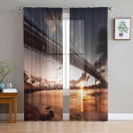 Queensboro tilto Rytinė upė per saulėlydį &Scaron;ifono permatomos užuolaidos svetainei miegamojo langui Užuolaidų voilai tiulis Cortinas 135W x 114H(cm)