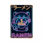 Japonijos bangos Ramen su&scaron;i kačių plakatai Neoninis dizainas Japonijos kultūra Retro Kawaii virtuvė Metalo skardos i&scaron;kabos Plok&scaron;tės Kambario sienų meno dekoras 20x30cm