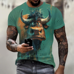 Vyri&scaron;ki mar&scaron;kinėliai su ra&scaron;tu 3D Angry Bull Print Mar&scaron;kinėliai Vir&scaron;utiniai madingi vyri&scaron;ki gyvūnų ra&scaron;to mar&scaron;kinėliai Negabaritiniai gatvių apranga O-neck Fashion L