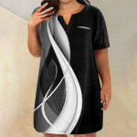 Moteri&scaron;kos didelio dydžio suknelės V kaklo trumpomis rankovėmis Vasarinė laisvalaikio solidžios suknelės tunika su ki&scaron;ene XXXL