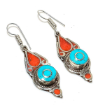 Natural Tibetan Turquoise, Coral Gemstone Handmade Jewelry Earring 2.36 a7c81