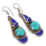 Natural Tibetan Turquoise, Lapis Gemstone Handmade Jewelry Earring 2.17 g0o34